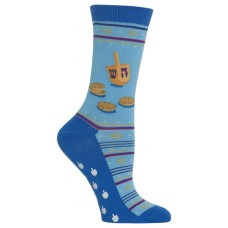 Hot Sox Women's Dreidel And Gelt Non Skid Crew Socks 1 Pair, Light Blue, Women's 4-10 Shoe Hot Sox Women's Dreidel And Gelt Non Skid Crew Socks 1 Pair, Light Blue, Women's 4-10 Shoe