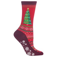 Hot Sox Women's Christmas Tree Non Skid Socks 1 Pair, Red, Women's 4-10 Hot Sox Women's Christmas Tree Non Skid Socks 1 Pair, Red, Women's 4-10