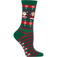 HotSox Womens Mr. and Mrs. Claus NSkid Socks, Forest, 1 Pair, Womens Shoe 4-10