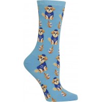 HotSox Womens Dreidel Dog Socks, Light Blue, 1 Pair, Womens Shoe 4-10