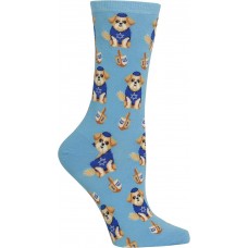 HotSox Womens Dreidel Dog Socks, Light Blue, 1 Pair, Womens Shoe 4-10