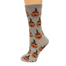 HotSox Womens Jack O Lantern Socks, Sweatshirt Grey Heather, 1 Pair, Womens Shoe 4-10