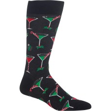 HOTSOX Mens Crew Socks Christmas Cocktails 1 Pair, Black, Mens 8-12 Shoe