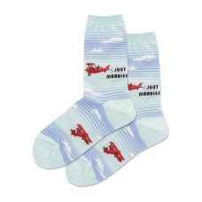 Hotsox Women's Just Married Plane Crew Socks 1 Pair, Light Blue, Women's 9-11