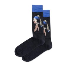 Hotsox Men's Girl With The Pearl Earring Crew Socks 1 Pair, Black, Men's 10-13 Hotsox Men's Girl With The Pearl Earring Crew Socks 1 Pair, Black, Men's 10-13
