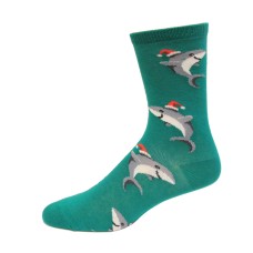 Hot Sox Women's Santa Shark Crew Sock 1 Pair, Green, Women's 9-11
