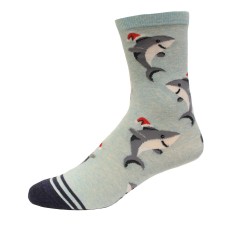Hot Sox Women's Santa Shark Crew Sock 1 Pair, Mint Melange, Women's 9-11