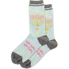 Hot Sox Women's Menorah Crew Sock 1 Pair, Mint Melange, Women's 9-11