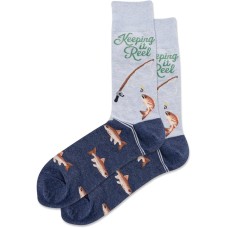 Hot Sox Men's Keeping it Reel Crew Sock 1 Pair, Chambray, Men's 10-13 Hot Sox Men's Keeping it Reel Crew Sock 1 Pair, Chambray, Men's 10-13