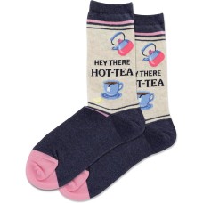 Hot Sox Women's Hey There HOT-TEA Crew Sock 1 Pair, Denim Heather, Women's 9-11 Hot Sox Women's Hey There HOT-TEA Crew Sock 1 Pair, Denim Heather, Women's 9-11