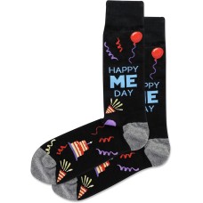 Hot Sox Men's Happy Me Day Crew Sock 1 Pair, Black, Men's 10-13 Hot Sox Men's Happy Me Day Crew Sock 1 Pair, Black, Men's 10-13