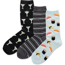 Hot Sox Women's Sushi Crew Sock 3 Pair, Assorted, Women's 9-11 Hot Sox Women's Sushi Crew Sock 3 Pair, Assorted, Women's 9-11