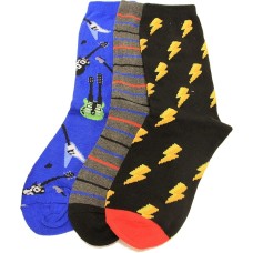 Hot Sox Kid's Electric Guitar Bolt Sock 3 Pair, Assorted, X-Small/Small Hot Sox Kid's Electric Guitar Bolt Sock 3 Pair, Assorted, X-Small/Small