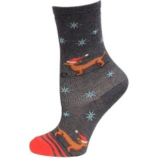 Hot Sox Kid's Santa Dog Crew Sock 1 Pair, Denim Heather, Medium/Large Hot Sox Kid's Santa Dog Crew Sock 1 Pair, Denim Heather, Medium/Large