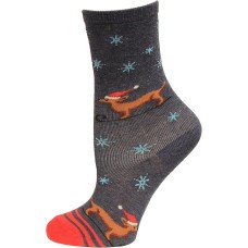 Hot Sox Kid's Santa Dog Crew Sock 1 Pair, Denim Heather, Small/Medium Hot Sox Kid's Santa Dog Crew Sock 1 Pair, Denim Heather, Small/Medium