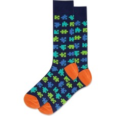 Hot Sox Men's Puzzle Crew Socks 1 Pair, Navy, Men's 10-13 Shoe Hot Sox Men's Puzzle Crew Socks 1 Pair, Navy, Men's 10-13 Shoe