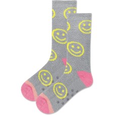 HotSox Women's Smiley Slipper Sock Non Skid Socks 1 Pair, Grey, Women's 9-11 Shoe