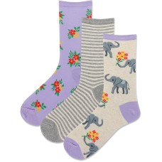 Hot Sox Women's Elephant Bouquet Crew Socks 3 Pair, Natural heather, Women's 9-11 Shoe Hot Sox Women's Elephant Bouquet Crew Socks 3 Pair, Natural heather, Women's 9-11 Shoe