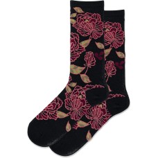 Hot Sox Women's Tapestry Floral Crew Socks 1 Pair, Black, Women's 4-10 Hot Sox Women's Tapestry Floral Crew Socks 1 Pair, Black, Women's 4-10