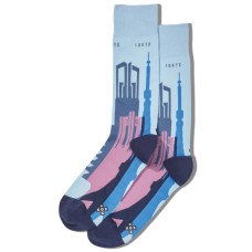 Hot Sox Men's Tokyo Skyline Crew Socks 1 Pair, Light Blue, Men's 6-12 Shoe Hot Sox Men's Tokyo Skyline Crew Socks 1 Pair, Light Blue, Men's 6-12 Shoe