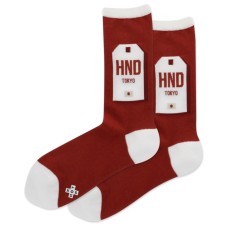 Hot Sox Women's Tokyo Luggage Tag Crew Socks 1 Pair, Red, Women's 4-10 Shoe Hot Sox Women's Tokyo Luggage Tag Crew Socks 1 Pair, Red, Women's 4-10 Shoe