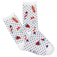 K. Bell Women's Picnic Crew Socks 1 Pair, White, Women's Shoe 9-11