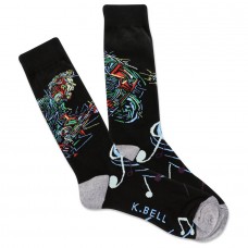 K. Bell Men's Rockin Out Crew Socks 1 Pair, Black, Men's Shoe 10-13