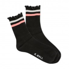 K. Bell Women's Lettuce Edge Sneaker Sock Crew Socks 1 Pair, Black, Women's Shoe 9-11