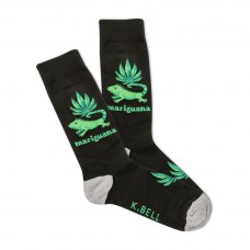 K. Bell Men's Mariguana Crew Socks 1 Pair, Black, Men's Shoe 10-13