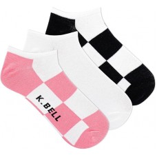 K. Bell Women's Big Checker Repreve No Show, Assorted, Women's Shoe 9-11, 3 Pair