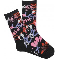 K. Bell Women's Rebel Graffiti Crew Socks 1 Pair, Black, Women's 9-11