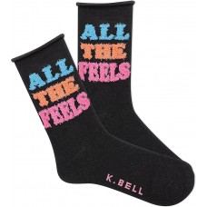 K. Bell Women's Fuzzy All The Feels Roll Socks 1 Pair, Black, Women's 9-11