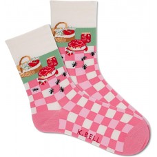 K. Bell Women's Strawberry Picnic Crew Socks 1 Pair, Ivory, Women's 9-11