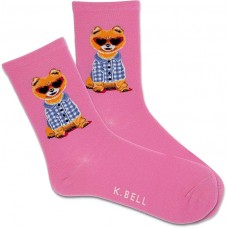 K. Bell Women's Summer Dog Crew Socks 1 Pair, Pink, Women's 9-11