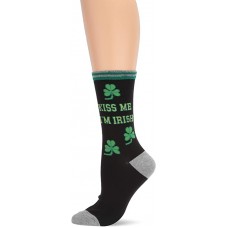 HotSox Womens Kiss Me I'm Irish Socks, Black, 1 Pair, Womens Shoe 4-10