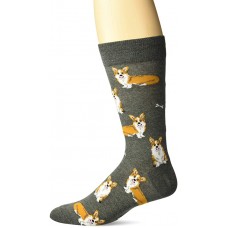 HotSox Mens Corgi Socks, Charcoal Heather, 1 Pair, Mens Shoe Size 6-12.5