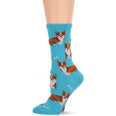 HOTSOX Womens Crew Socks Corgi 1 Pair, Aqua, Womens 4-10 Shoe