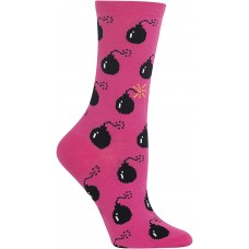 HOTSOX Womens Crew Socks Time bomb 1 Pair, Bright Pink, Womens 4-10 Shoe