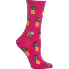 HOTSOX Womens Crew Socks Pineapple 1 Pair, Bright Pink, Womens 4-10 Shoe